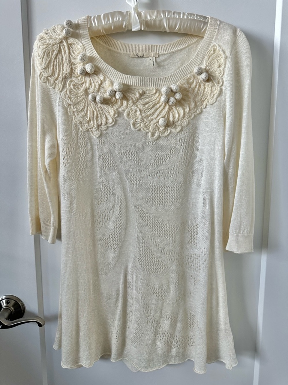 Anthropologie Abbey Pointelle Pullover Ivory Sweater Tunic Petite - Picture 4 of 7